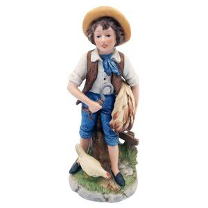 Homco Figurine Harvest Farm Boy in Hat Sickle Chicken Vintage Hand Painted 8881